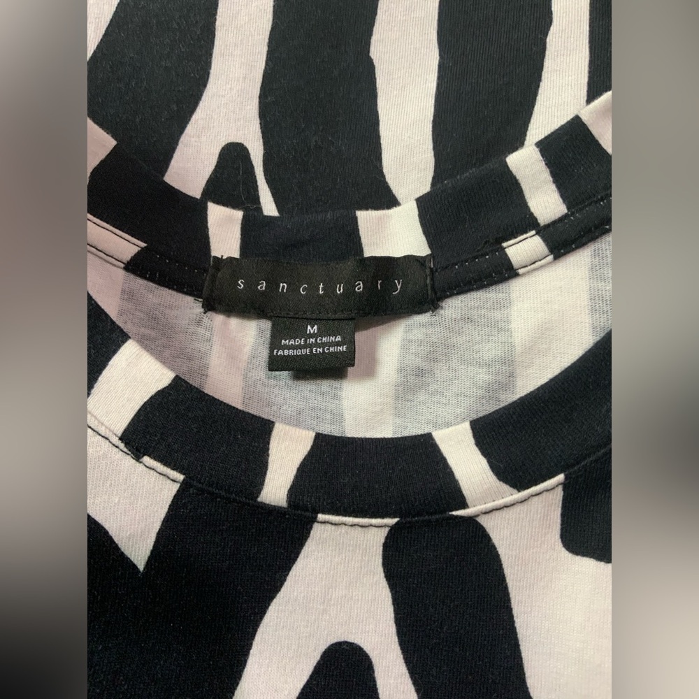 Sanctuary Black & White Zebra-Print Crewneck T Shirt Relaxed Fit Mini Dress - Picture 3 of 4